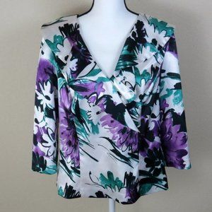 Alex Evenings White and Purple Floral Top Size XL